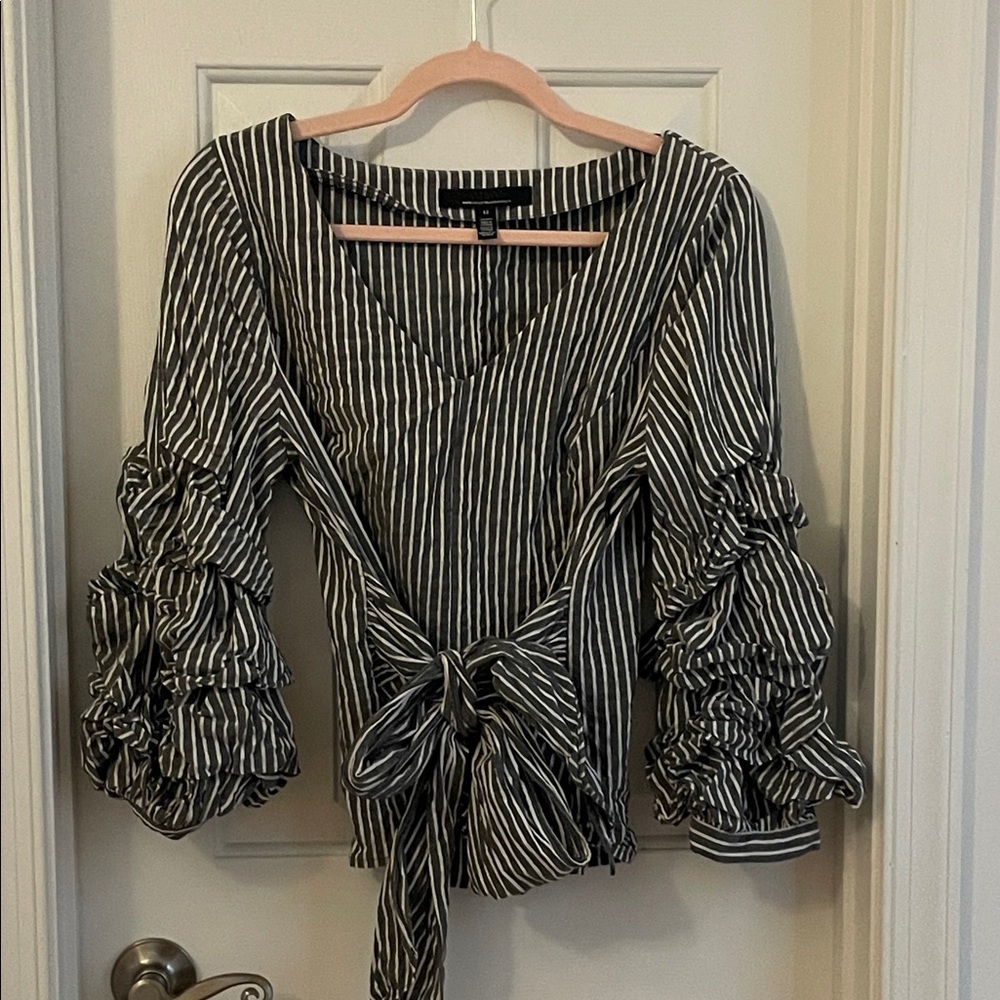 White House Black Market Black and White Striped Blouse